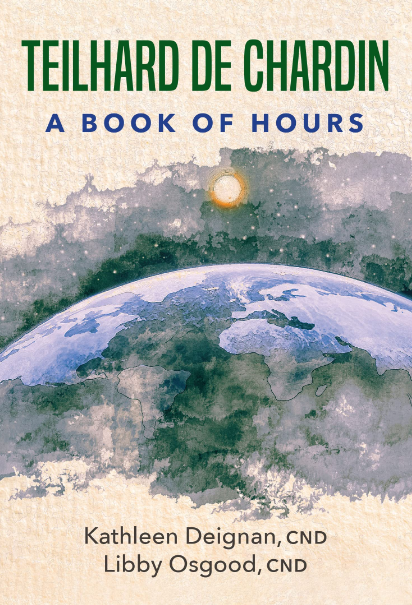 Cover of Teilhard de Chardin: A Book of Hours, a painting of Earth seen from space on a textured background